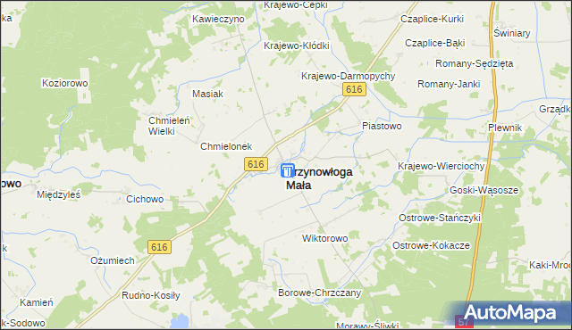 mapa Krzynowłoga Mała, Krzynowłoga Mała na mapie Targeo