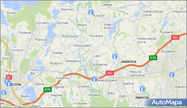 mapa Łazy gmina Jasienica, Łazy gmina Jasienica na mapie Targeo