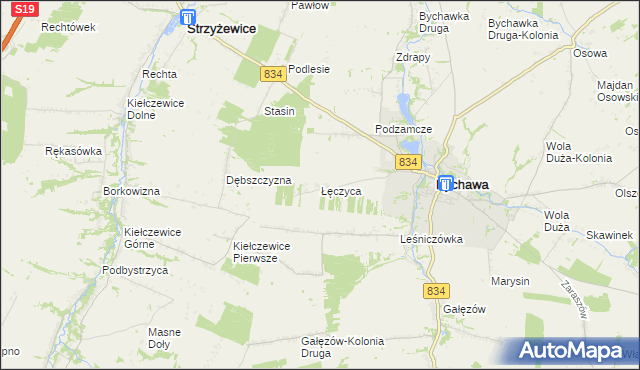 mapa Łęczyca gmina Bychawa, Łęczyca gmina Bychawa na mapie Targeo