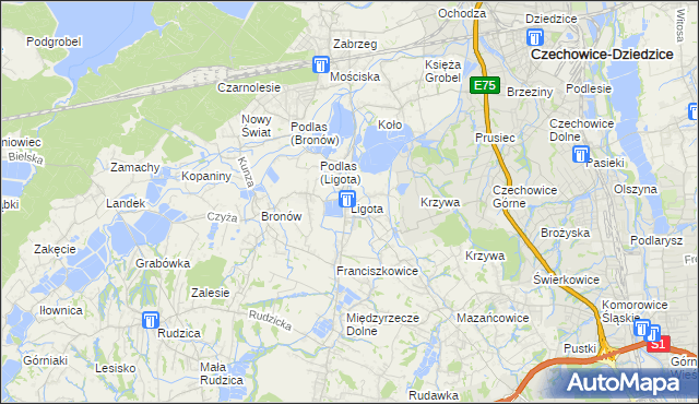 mapa Ligota gmina Czechowice-Dziedzice, Ligota gmina Czechowice-Dziedzice na mapie Targeo