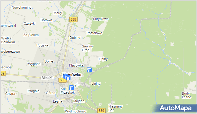 mapa Lipiny gmina Hajnówka, Lipiny gmina Hajnówka na mapie Targeo