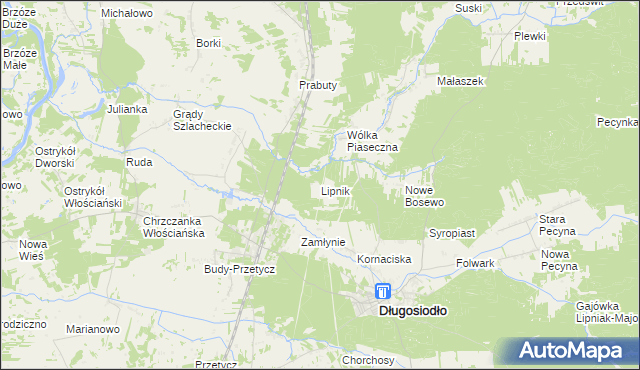 mapa Lipnik gmina Długosiodło, Lipnik gmina Długosiodło na mapie Targeo