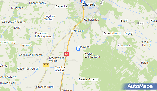 mapa Lipowiec gmina Chorzele, Lipowiec gmina Chorzele na mapie Targeo