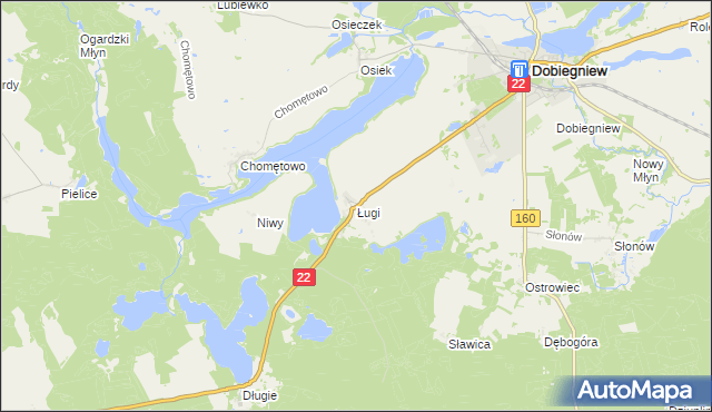 mapa Ługi gmina Dobiegniew, Ługi gmina Dobiegniew na mapie Targeo