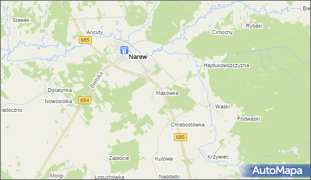 mapa Makówka gmina Narew, Makówka gmina Narew na mapie Targeo