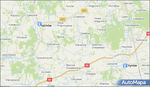 mapa Marianów gmina Chynów, Marianów gmina Chynów na mapie Targeo