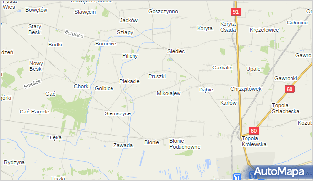 mapa Mikołajew gmina Łęczyca, Mikołajew gmina Łęczyca na mapie Targeo