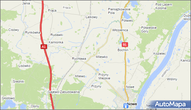 mapa Milewko gmina Nowe, Milewko gmina Nowe na mapie Targeo