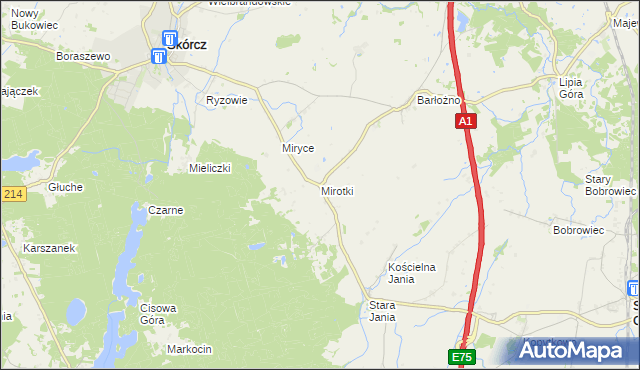 mapa Mirotki gmina Skórcz, Mirotki gmina Skórcz na mapie Targeo