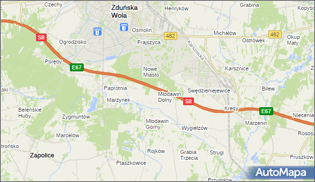 mapa Młodawin Dolny, Młodawin Dolny na mapie Targeo