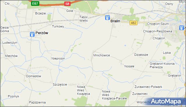 mapa Mnichowice gmina Bralin, Mnichowice gmina Bralin na mapie Targeo
