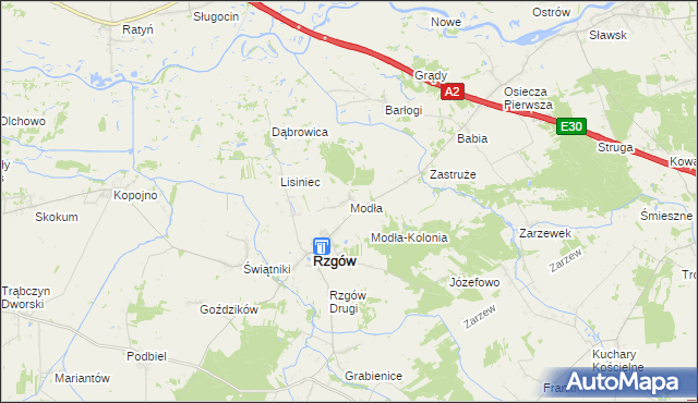 mapa Modła gmina Rzgów, Modła gmina Rzgów na mapie Targeo