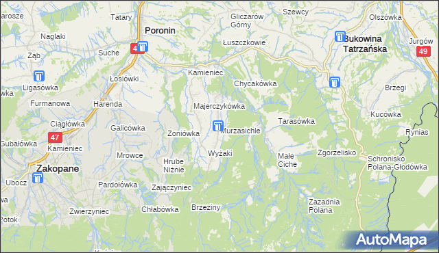 mapa Murzasichle, Murzasichle na mapie Targeo