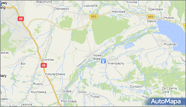 mapa Nowa Biała gmina Nowy Targ, Nowa Biała gmina Nowy Targ na mapie Targeo