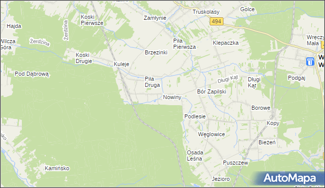mapa Nowiny gmina Wręczyca Wielka, Nowiny gmina Wręczyca Wielka na mapie Targeo