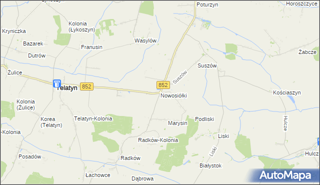 mapa Nowosiółki gmina Telatyn, Nowosiółki gmina Telatyn na mapie Targeo