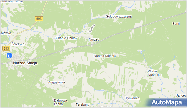 mapa Nurzec-Kolonia, Nurzec-Kolonia na mapie Targeo