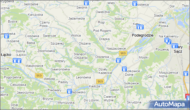 mapa Olszanka gmina Podegrodzie, Olszanka gmina Podegrodzie na mapie Targeo