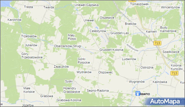 mapa Olszowiec-Kolonia gmina Sławno, Olszowiec-Kolonia gmina Sławno na mapie Targeo