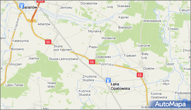 mapa Opatowiec gmina Łęka Opatowska, Opatowiec gmina Łęka Opatowska na mapie Targeo