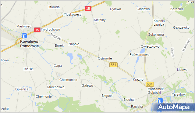 mapa Ostrowite gmina Golub-Dobrzyń, Ostrowite gmina Golub-Dobrzyń na mapie Targeo