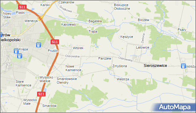 mapa Parczew gmina Sieroszewice, Parczew gmina Sieroszewice na mapie Targeo