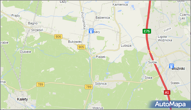 mapa Piasek gmina Woźniki, Piasek gmina Woźniki na mapie Targeo