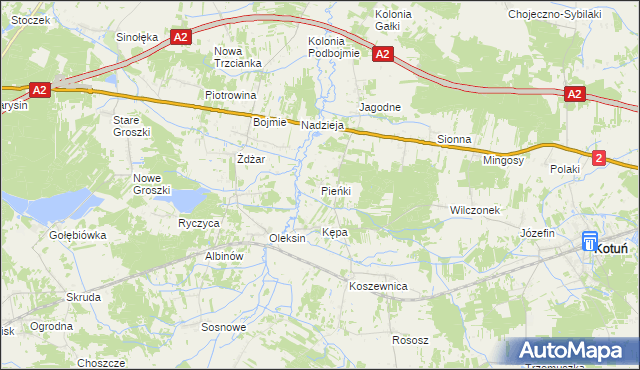 mapa Pieńki gmina Kotuń, Pieńki gmina Kotuń na mapie Targeo