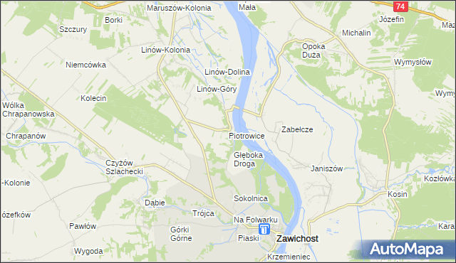 mapa Piotrowice gmina Zawichost, Piotrowice gmina Zawichost na mapie Targeo