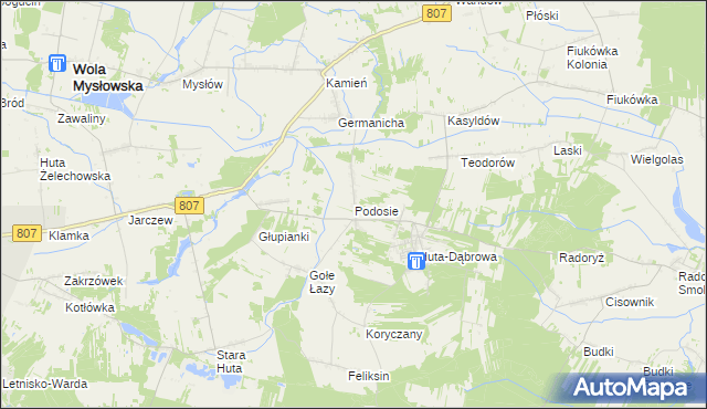 mapa Podosie gmina Krzywda, Podosie gmina Krzywda na mapie Targeo