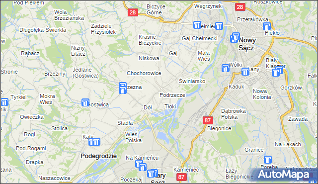 mapa Podrzecze gmina Podegrodzie, Podrzecze gmina Podegrodzie na mapie Targeo