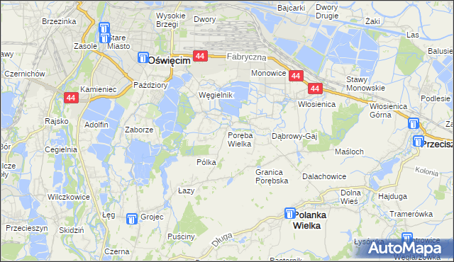 mapa Poręba Wielka gmina Oświęcim, Poręba Wielka gmina Oświęcim na mapie Targeo