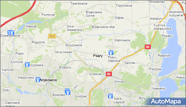 mapa Psary powiat będziński, Psary powiat będziński na mapie Targeo