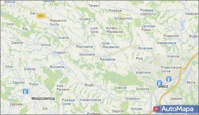 mapa Racławice gmina Biecz, Racławice gmina Biecz na mapie Targeo