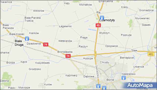 mapa Raczyn gmina Czarnożyły, Raczyn gmina Czarnożyły na mapie Targeo