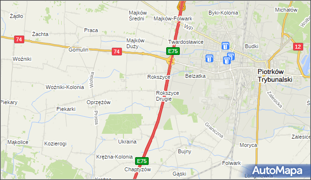 mapa Rokszyce Drugie, Rokszyce Drugie na mapie Targeo