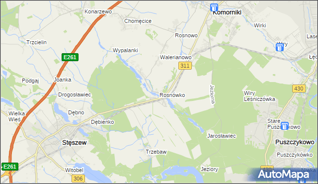mapa Rosnówko gmina Komorniki, Rosnówko gmina Komorniki na mapie Targeo