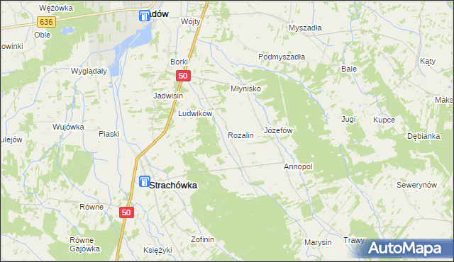 mapa Rozalin gmina Strachówka, Rozalin gmina Strachówka na mapie Targeo