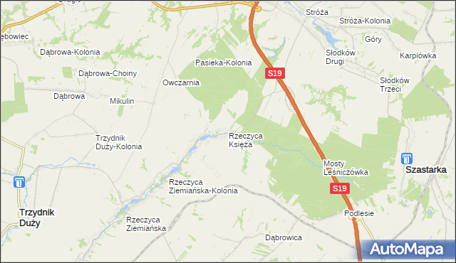 mapa Rzeczyca Księża, Rzeczyca Księża na mapie Targeo
