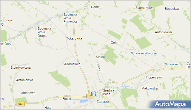mapa Siniec gmina Żółkiewka, Siniec gmina Żółkiewka na mapie Targeo