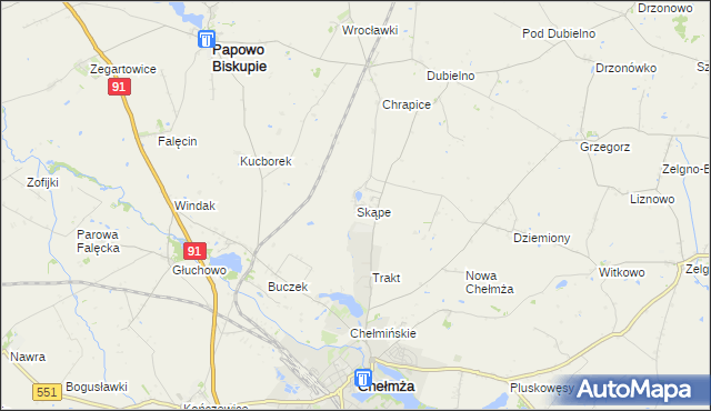 mapa Skąpe gmina Chełmża, Skąpe gmina Chełmża na mapie Targeo