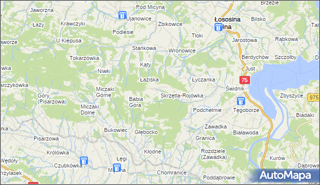 mapa Skrzętla-Rojówka, Skrzętla-Rojówka na mapie Targeo