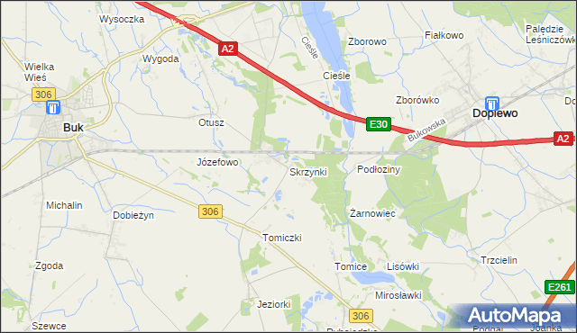 mapa Skrzynki gmina Stęszew, Skrzynki gmina Stęszew na mapie Targeo