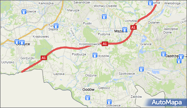 mapa Skrzyszów gmina Godów, Skrzyszów gmina Godów na mapie Targeo