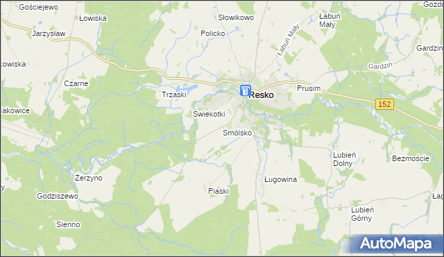 mapa Smólsko gmina Resko, Smólsko gmina Resko na mapie Targeo