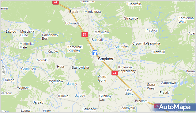 mapa Smyków powiat konecki, Smyków powiat konecki na mapie Targeo