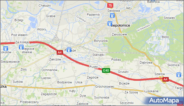 mapa Staniątki, Staniątki na mapie Targeo