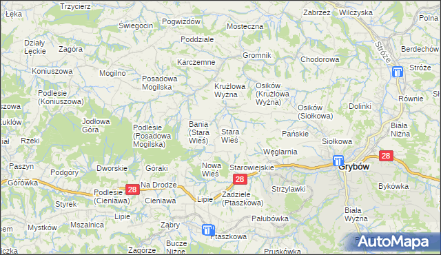 mapa Stara Wieś gmina Grybów, Stara Wieś gmina Grybów na mapie Targeo