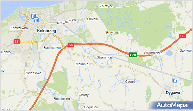 mapa Stramnica gmina Kołobrzeg, Stramnica gmina Kołobrzeg na mapie Targeo