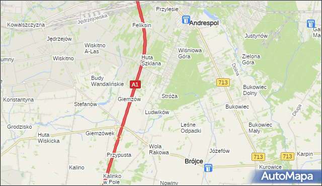 mapa Stróża gmina Andrespol, Stróża gmina Andrespol na mapie Targeo